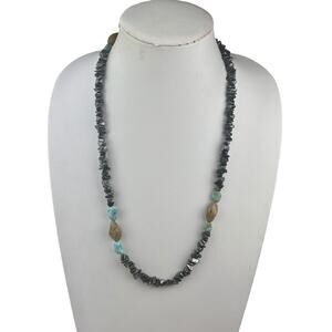 Sterling Silver Necklace Beaded Hematite Turquoise, Black/White Tourmaline 26.5"